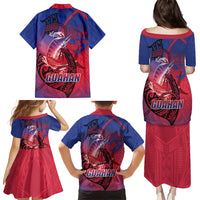 Guam Blue Marlin Fishing Family Matching Puletasi and Hawaiian Shirt Guahan Fish Hook Tattoo