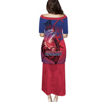 Guam Blue Marlin Fishing Family Matching Puletasi and Hawaiian Shirt Guahan Fish Hook Tattoo