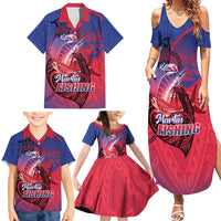 Guam Blue Marlin Fishing Family Matching Summer Maxi Dress and Hawaiian Shirt Guahan Fish Hook Tattoo