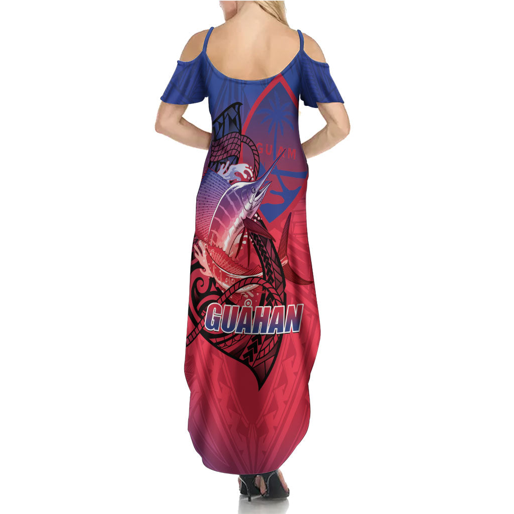 Guam Blue Marlin Fishing Family Matching Summer Maxi Dress and Hawaiian Shirt Guahan Fish Hook Tattoo