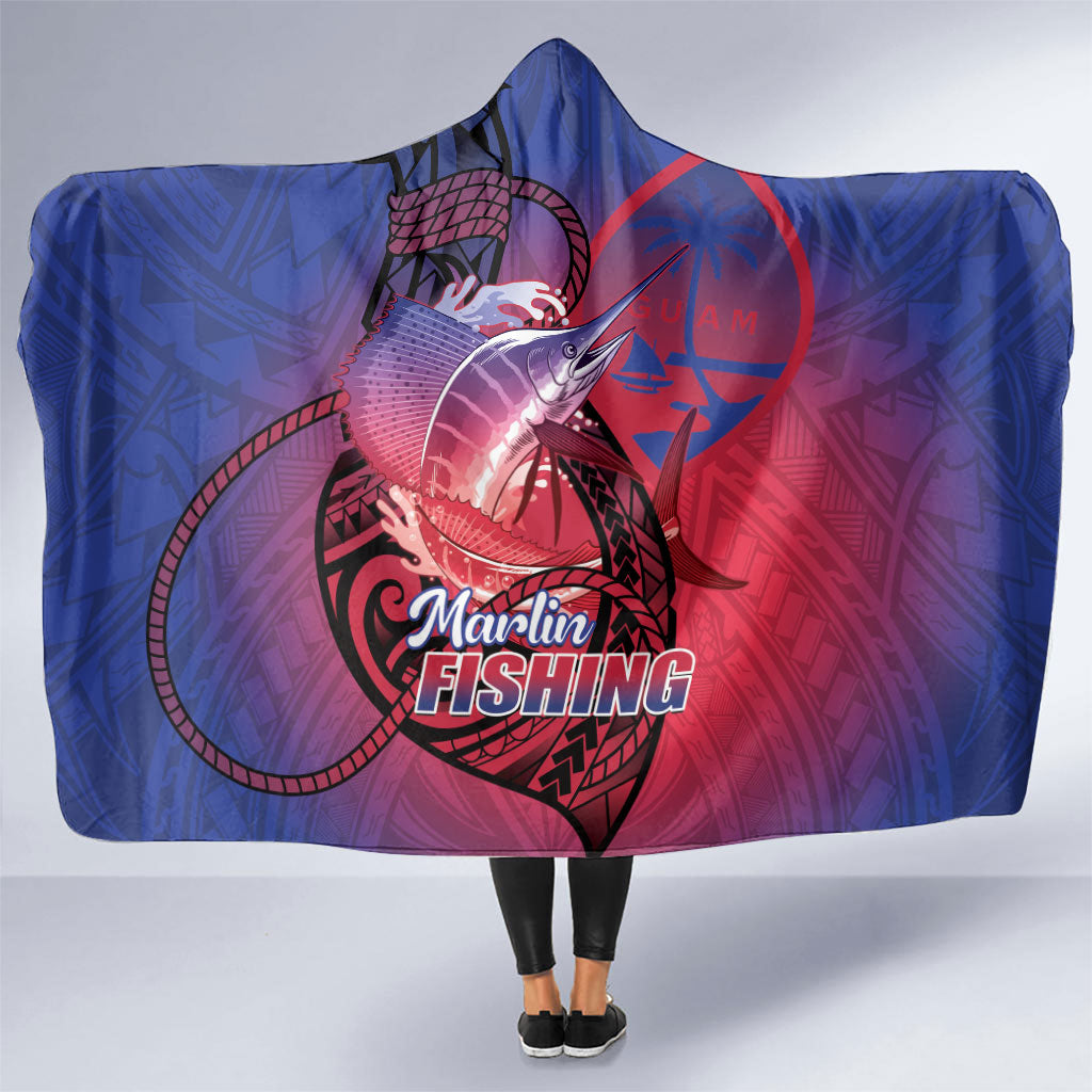 Guam Blue Marlin Fishing Hooded Blanket Guahan Fish Hook Tattoo