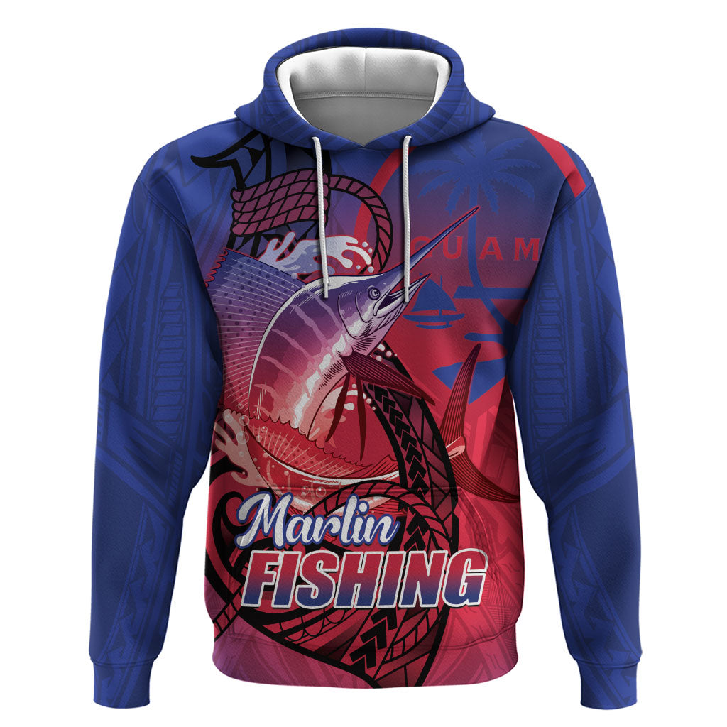 Guam Blue Marlin Fishing Hoodie Guahan Fish Hook Tattoo LT14 Pullover Hoodie Blue - Polynesian Pride
