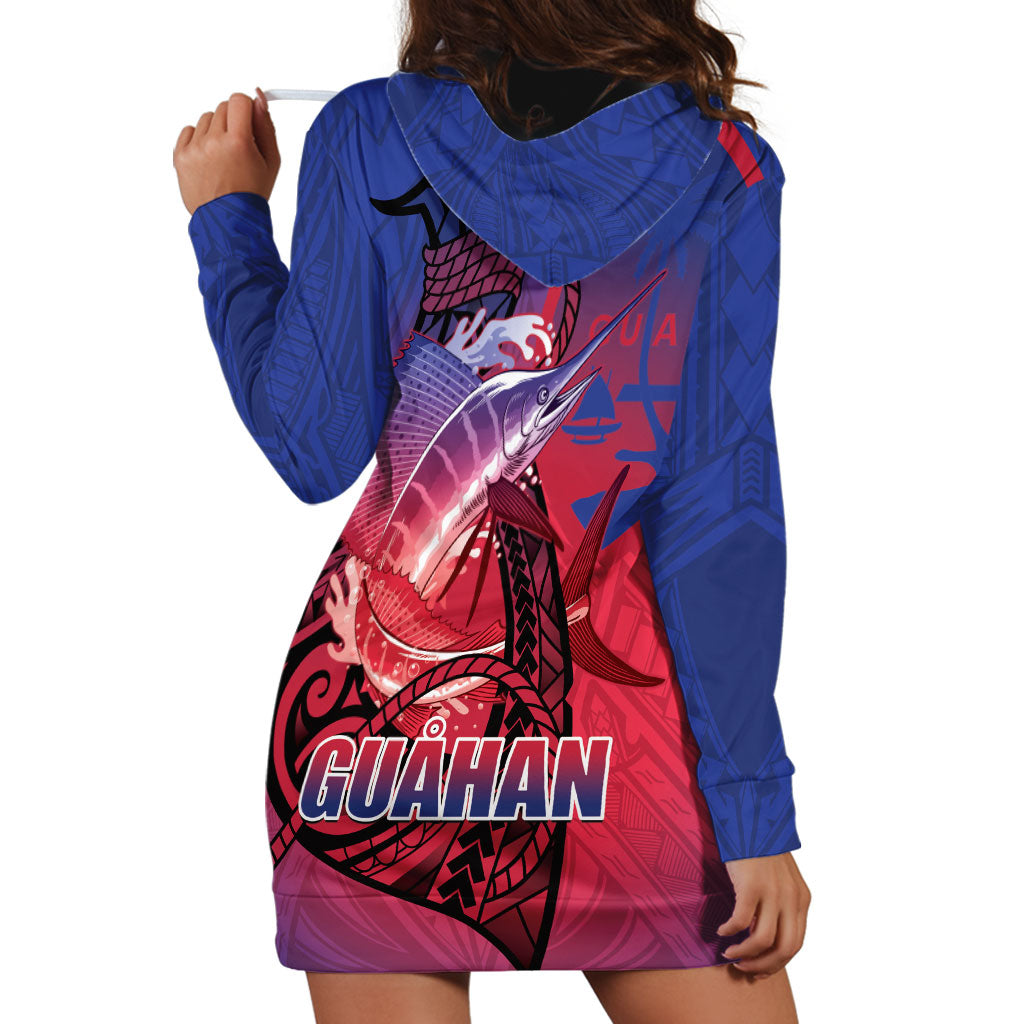 Guam Blue Marlin Fishing Hoodie Dress Guahan Fish Hook Tattoo