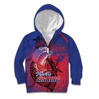 Guam Blue Marlin Fishing Kid Hoodie Guahan Fish Hook Tattoo LT14 Zip Hoodie Blue - Polynesian Pride