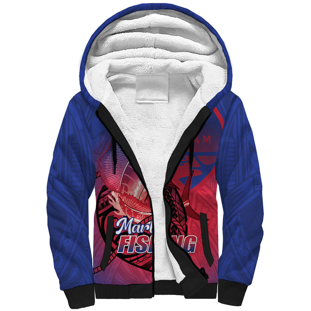 Guam Blue Marlin Fishing Sherpa Hoodie Guahan Fish Hook Tattoo