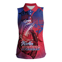 Guam Blue Marlin Fishing Women Sleeveless Polo Shirt Guahan Fish Hook Tattoo LT14 Female Blue - Polynesian Pride