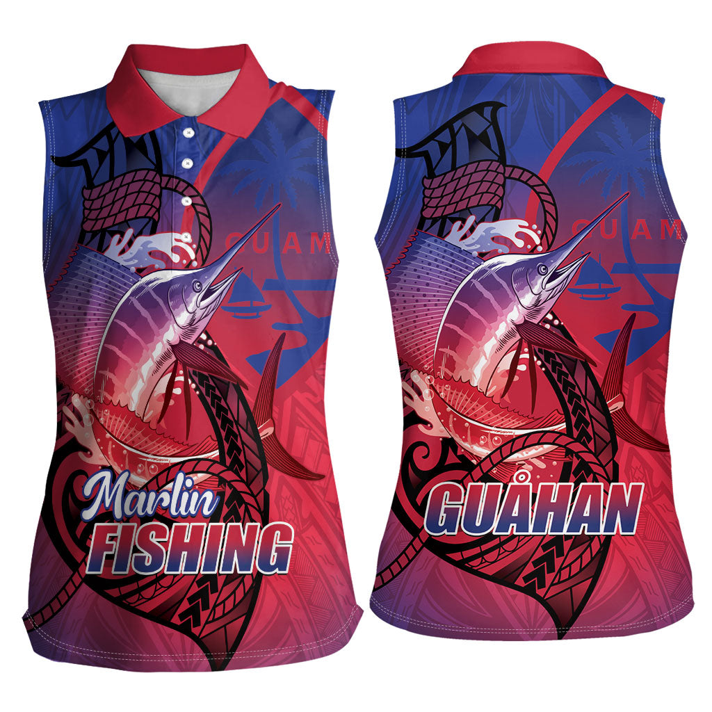Guam Blue Marlin Fishing Women Sleeveless Polo Shirt Guahan Fish Hook Tattoo LT14 - Polynesian Pride
