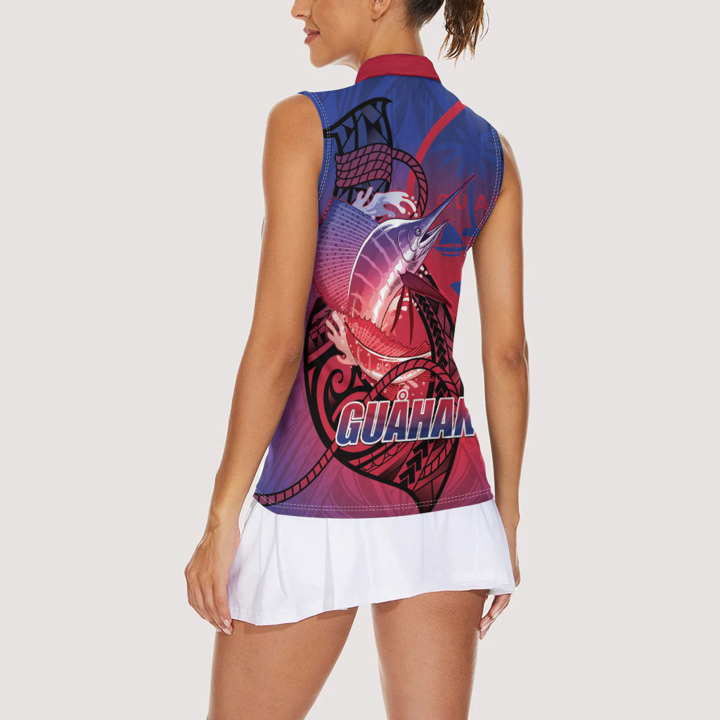 Guam Blue Marlin Fishing Women Sleeveless Polo Shirt Guahan Fish Hook Tattoo LT14 - Polynesian Pride