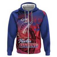 Guam Blue Marlin Fishing Zip Hoodie Guahan Fish Hook Tattoo LT14 Zip Hoodie Blue - Polynesian Pride