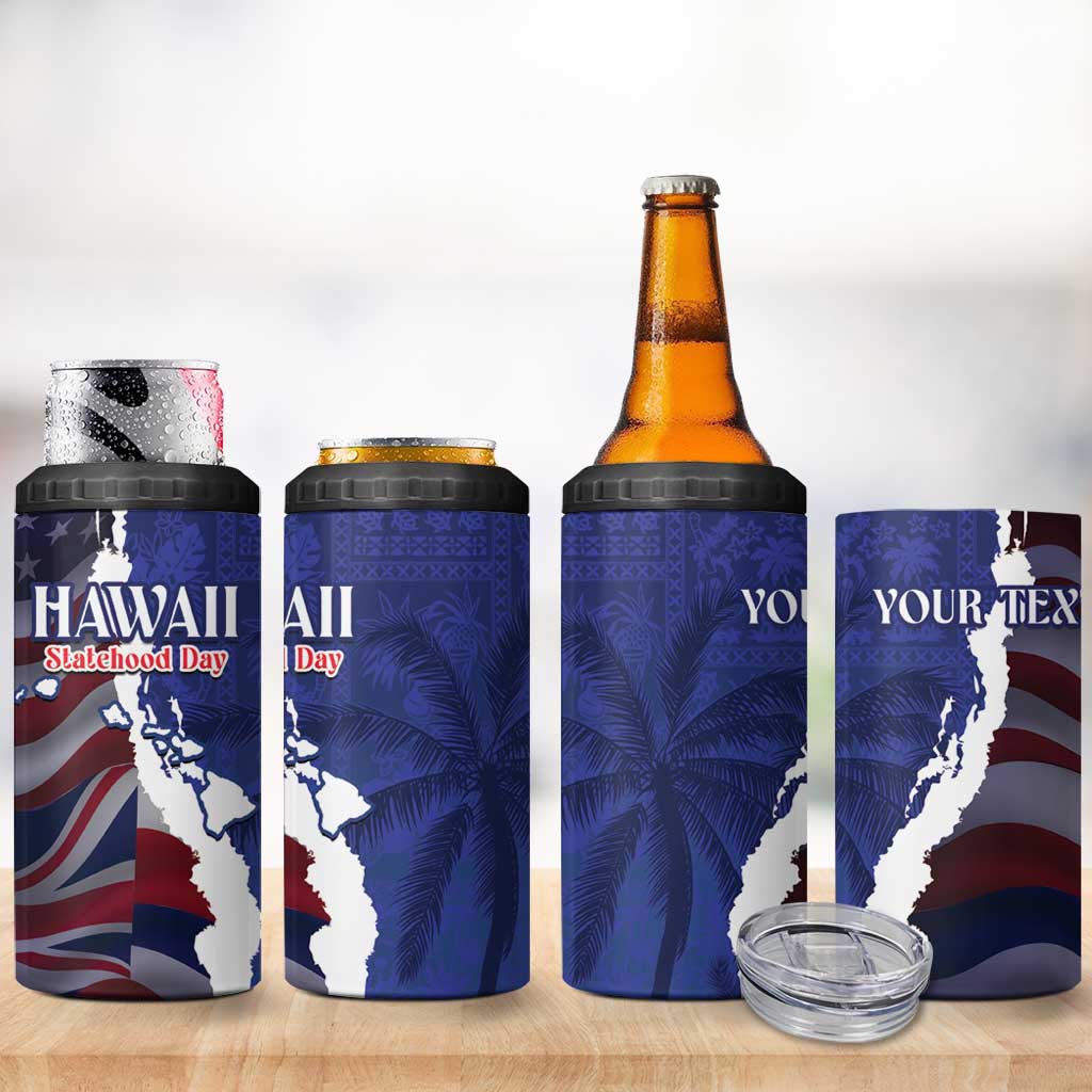 Personalized Hawaii Statehood Day 4 in 1 Can Cooler Tumbler 66th Anniversary - Polynesian Pride