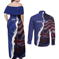 Personalized Hawaii Statehood Day Couples Matching Off Shoulder Maxi Dress and Long Sleeve Button Shirt 66th Anniversary - Polynesian Pride