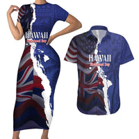 Personalized Hawaii Statehood Day Couples Matching Short Sleeve Bodycon Dress and Hawaiian Shirt 66th Anniversary - Polynesian Pride