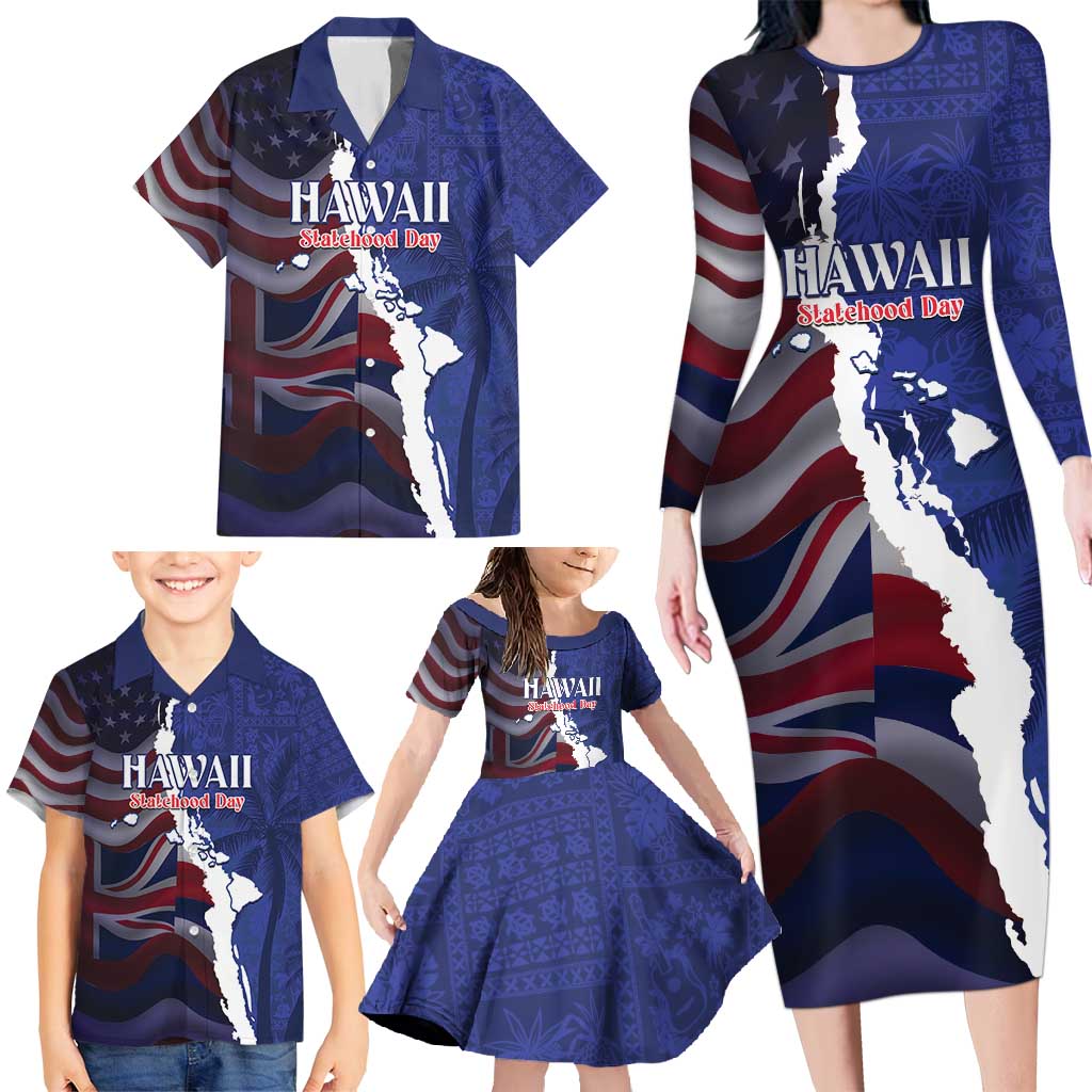 Personalized Hawaii Statehood Day Family Matching Long Sleeve Bodycon Dress and Hawaiian Shirt 66th Anniversary - Polynesian Pride