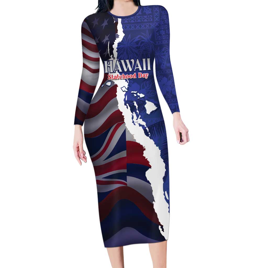 Personalized Hawaii Statehood Day Family Matching Long Sleeve Bodycon Dress and Hawaiian Shirt 66th Anniversary - Polynesian Pride