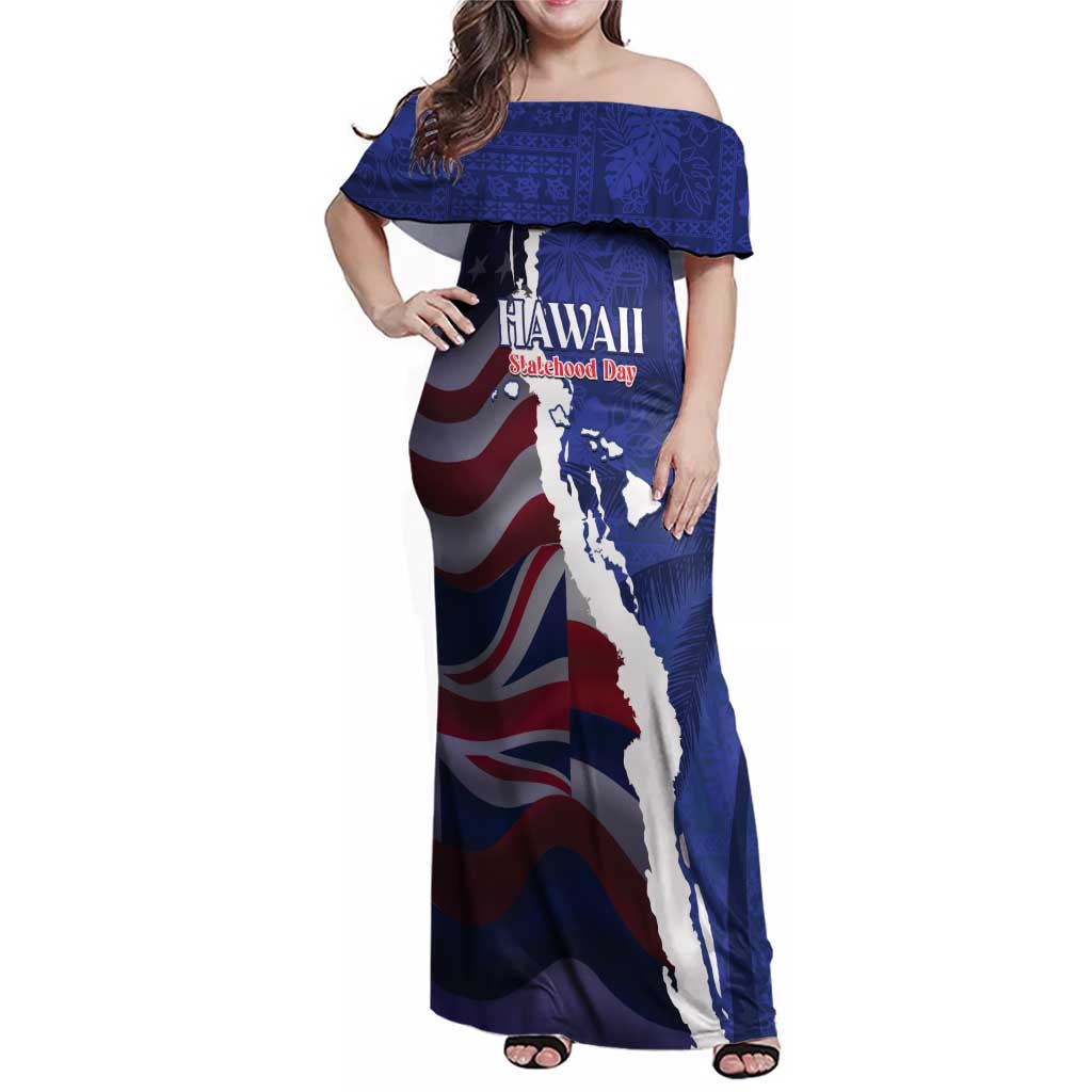 Personalized Hawaii Statehood Day Family Matching Off Shoulder Maxi Dress and Hawaiian Shirt 66th Anniversary - Polynesian Pride