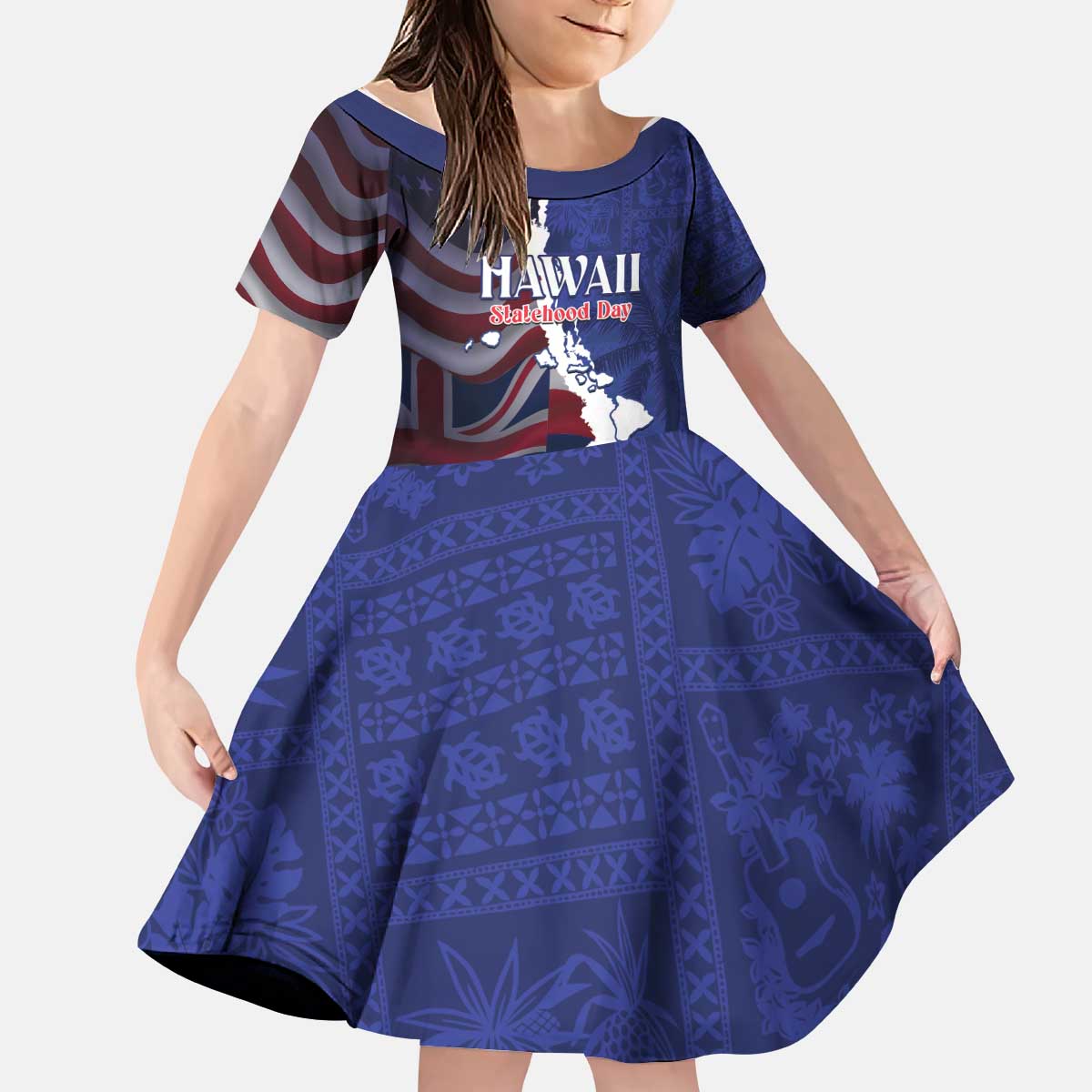 Personalized Hawaii Statehood Day Kid Short Sleeve Dress 66th Anniversary LT14 KID Blue - Polynesian Pride