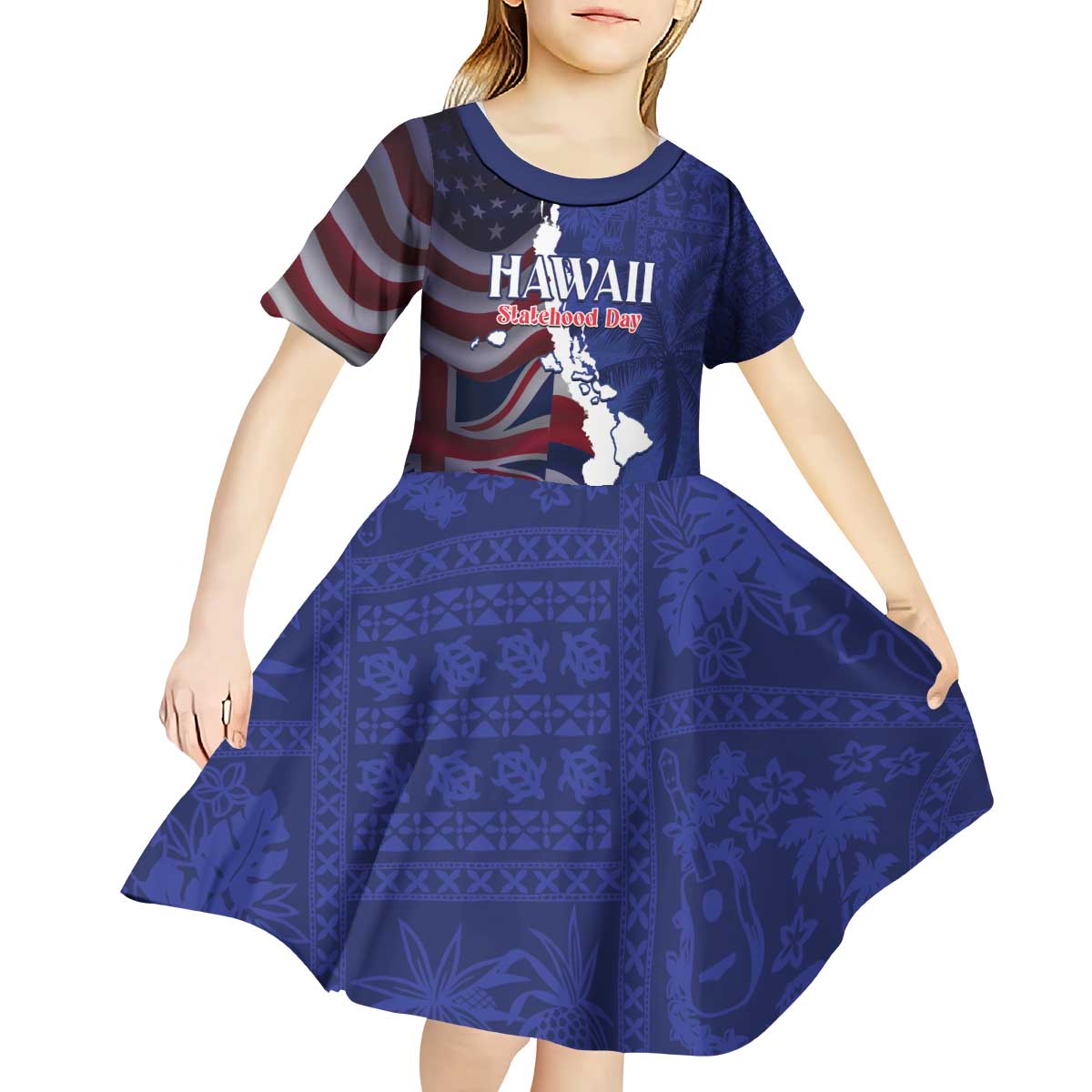 Personalized Hawaii Statehood Day Kid Short Sleeve Dress 66th Anniversary LT14 - Polynesian Pride