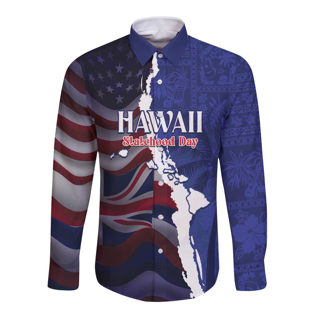 Personalized Hawaii Statehood Day Long Sleeve Button Shirt 66th Anniversary LT14 Unisex Blue - Polynesian Pride