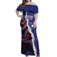 Personalized Hawaii Statehood Day Off Shoulder Maxi Dress 66th Anniversary LT14 Women Blue - Polynesian Pride