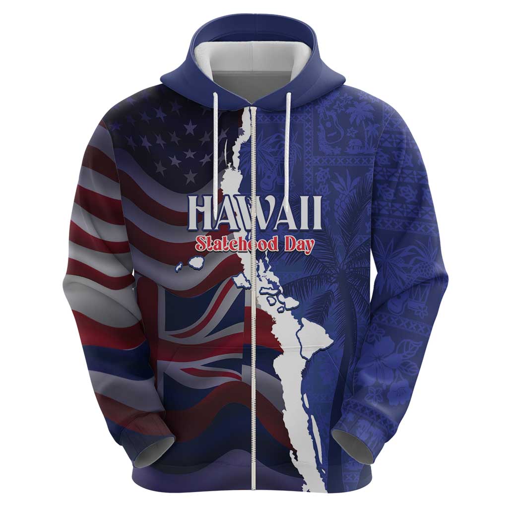 Personalized Hawaii Statehood Day Zip Hoodie 66th Anniversary - Polynesian Pride