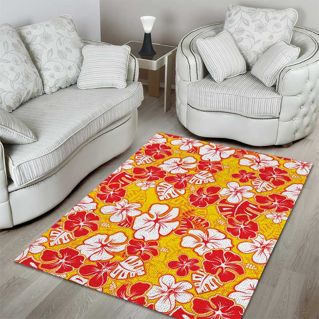 Yellow Hawaii Hibiscus Area Rug Tropical Flowers Seamless Pattern - Polynesian Pride