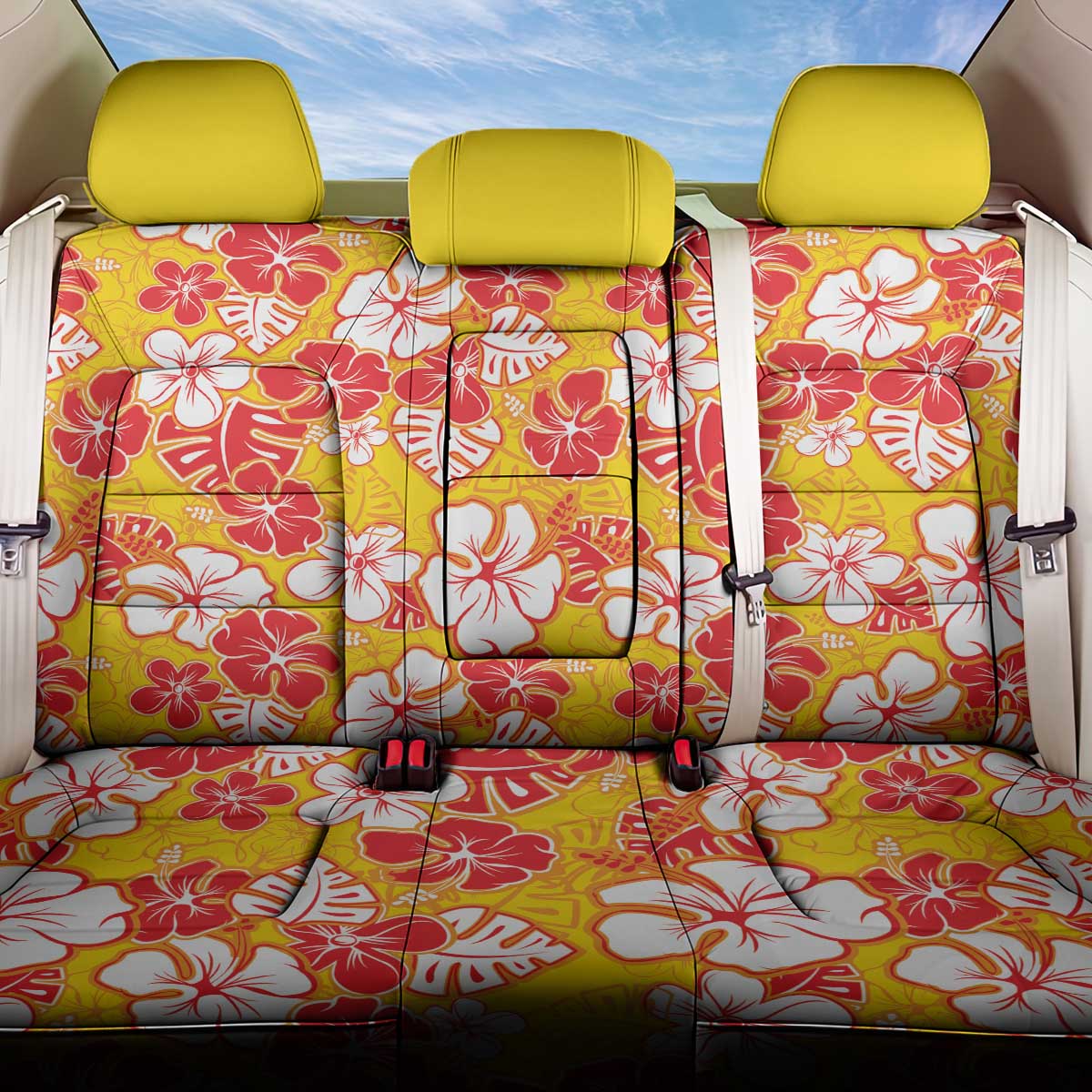 Yellow Hawaii Hibiscus Back Car Seat Cover Tropical Flowers Seamless Pattern - Polynesian Pride