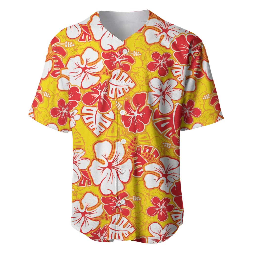 Yellow Hawaii Hibiscus Baseball Jersey Tropical Flowers Seamless Pattern - Polynesian Pride