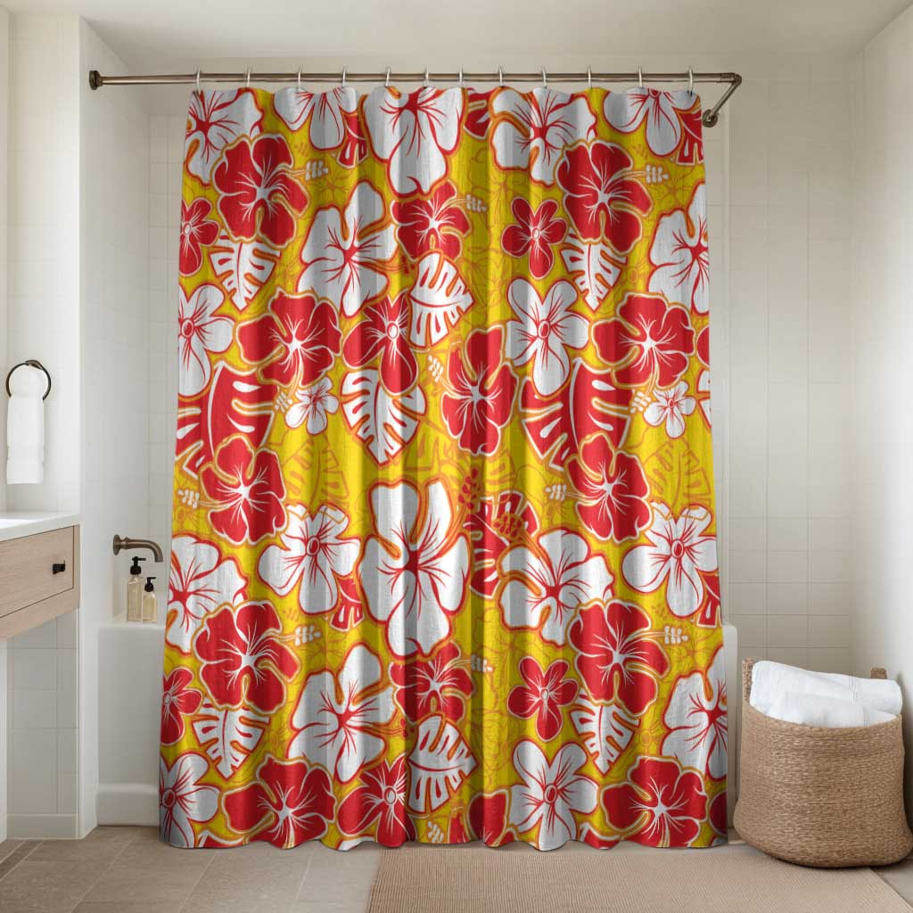 Yellow Hawaii Hibiscus Bathroom Set Tropical Flowers Seamless Pattern - Polynesian Pride