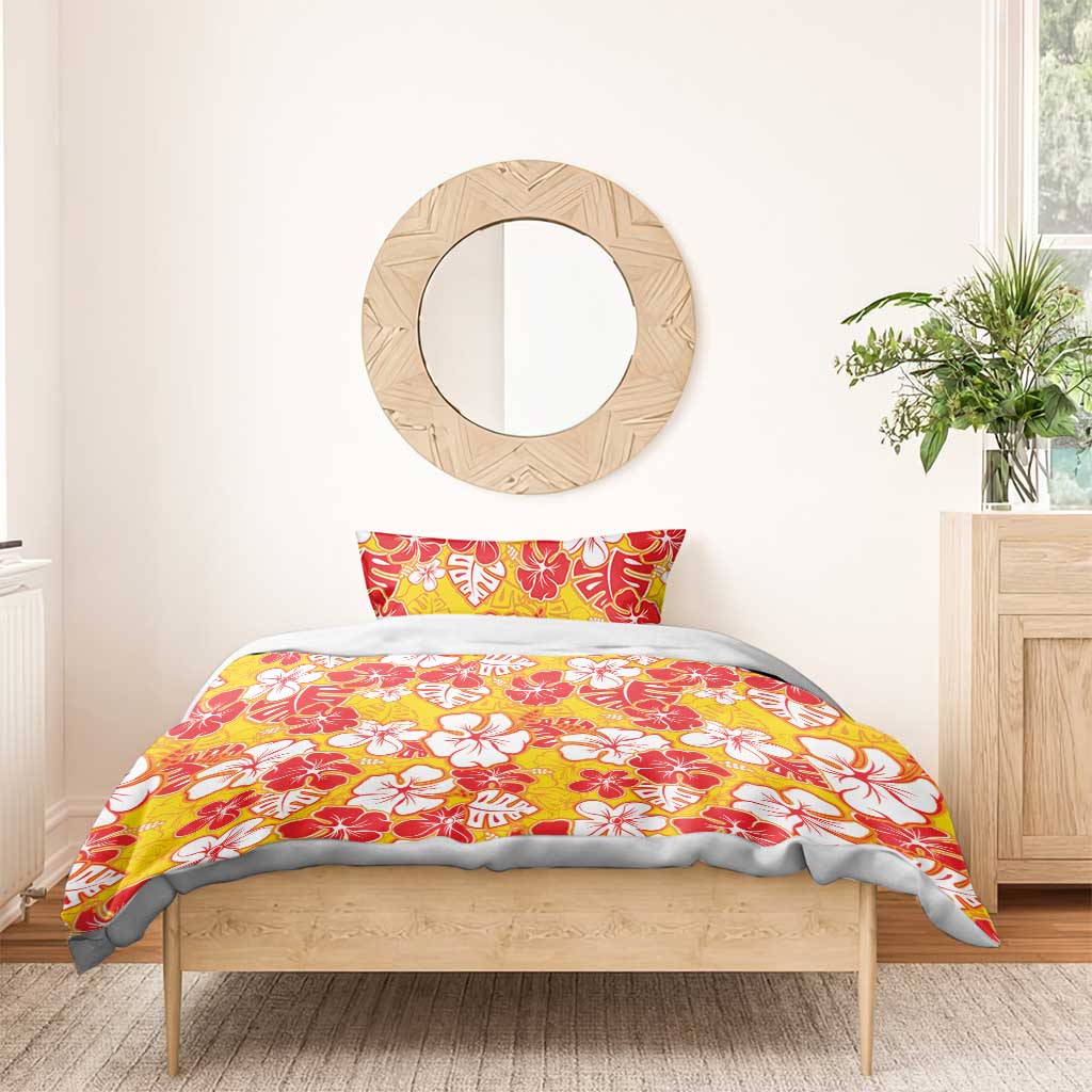 Yellow Hawaii Hibiscus Bedding Set Tropical Flowers Seamless Pattern - Polynesian Pride