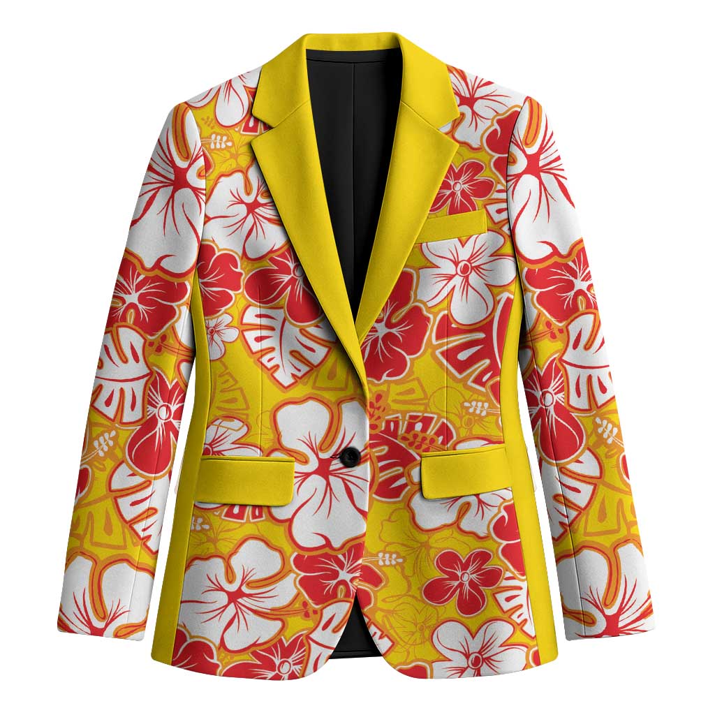 Yellow Hawaii Hibiscus Blazer Tropical Flowers Seamless Pattern - Polynesian Pride