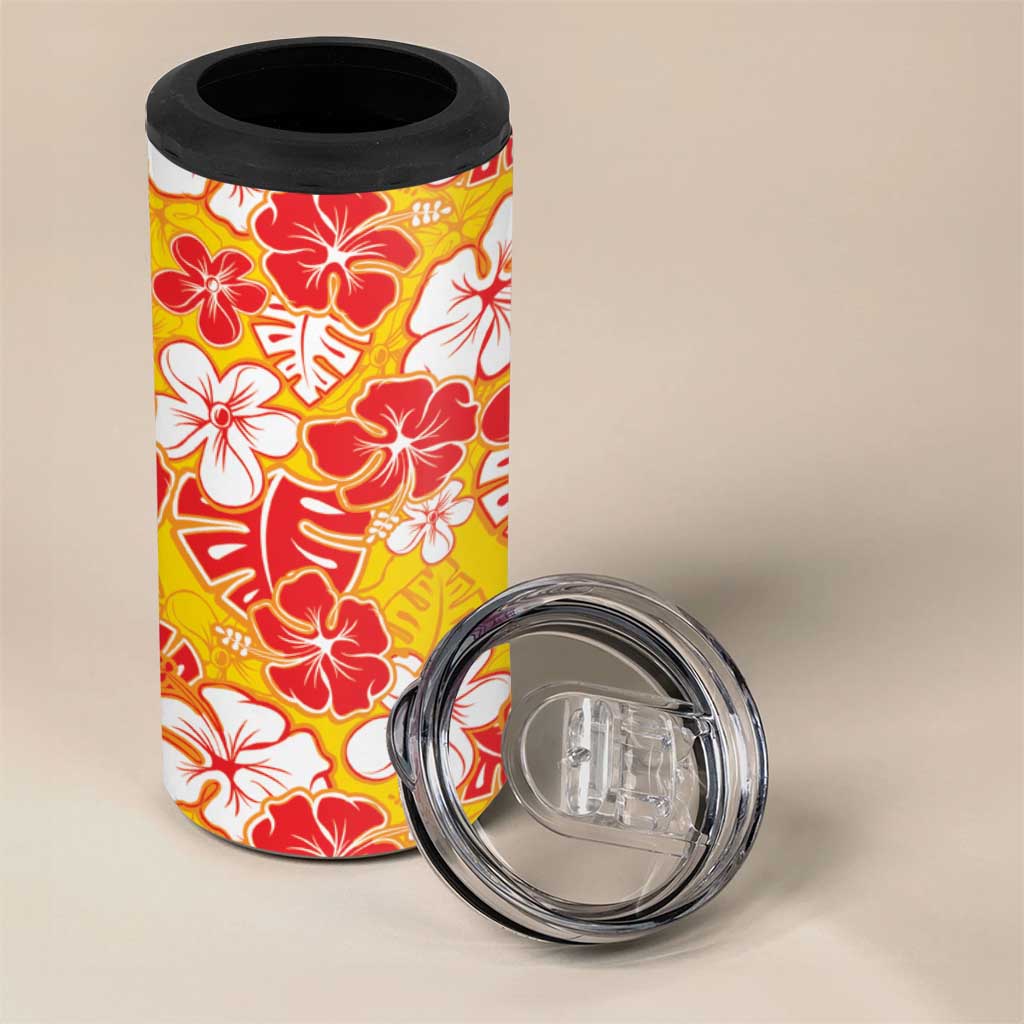Yellow Hawaii Hibiscus 4 in 1 Can Cooler Tumbler Tropical Flowers Seamless Pattern - Polynesian Pride