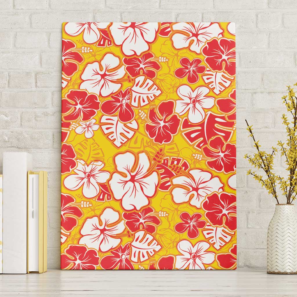 Yellow Hawaii Hibiscus Canvas Wall Art Tropical Flowers Seamless Pattern - Polynesian Pride