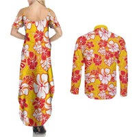 Yellow Hawaii Hibiscus Couples Matching Summer Maxi Dress and Long Sleeve Button Shirt Tropical Flowers Seamless Pattern LT14 - Polynesian Pride