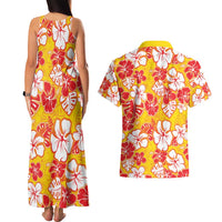 Yellow Hawaii Hibiscus Couples Matching Tank Maxi Dress and Hawaiian Shirt Tropical Flowers Seamless Pattern - Polynesian Pride