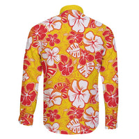 Yellow Hawaii Hibiscus Family Matching Long Sleeve Bodycon Dress and Hawaiian Shirt Tropical Flowers Seamless Pattern - Polynesian Pride