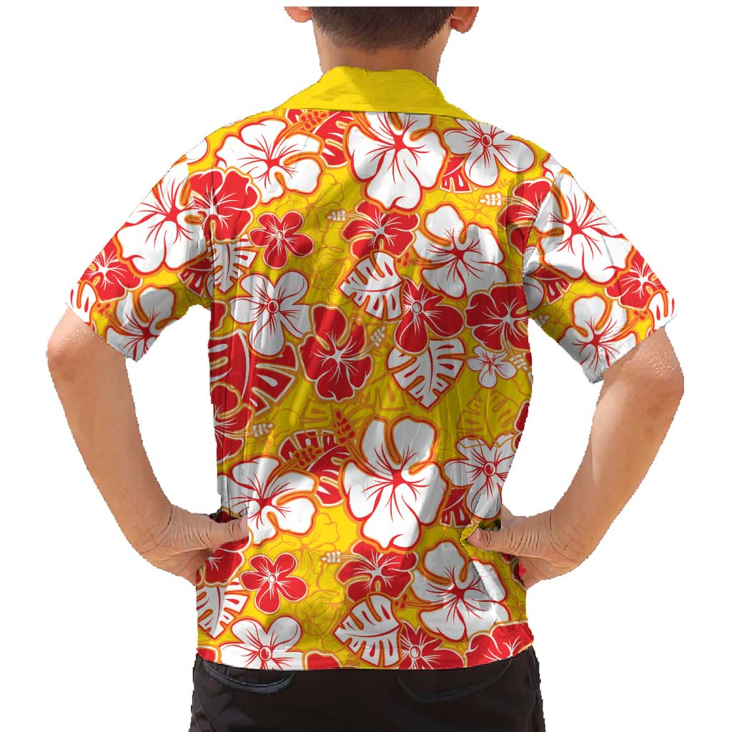 Yellow Hawaii Hibiscus Family Matching Mermaid Dress and Hawaiian Shirt Tropical Flowers Seamless Pattern - Polynesian Pride