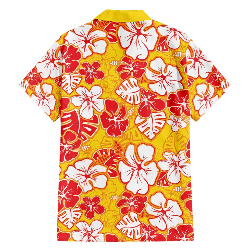 Yellow Hawaii Hibiscus Family Matching Puletasi and Hawaiian Shirt Tropical Flowers Seamless Pattern - Polynesian Pride