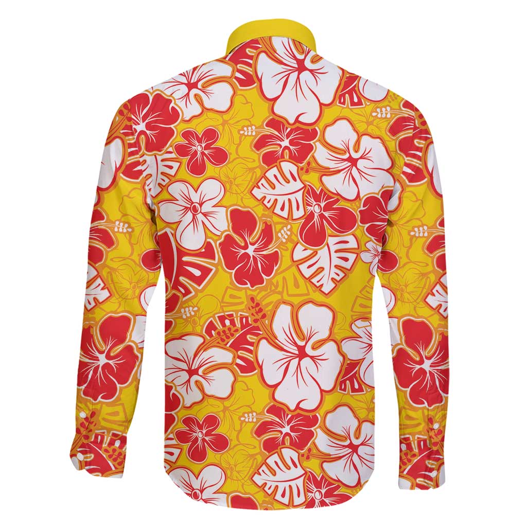 Yellow Hawaii Hibiscus Family Matching Tank Maxi Dress and Hawaiian Shirt Tropical Flowers Seamless Pattern - Polynesian Pride