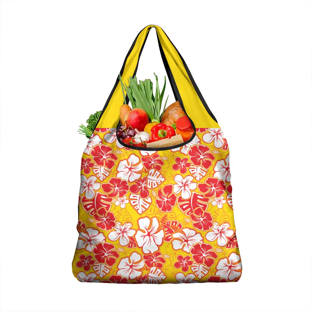 Yellow Hawaii Hibiscus Grocery Bag Tropical Flowers Seamless Pattern - Polynesian Pride