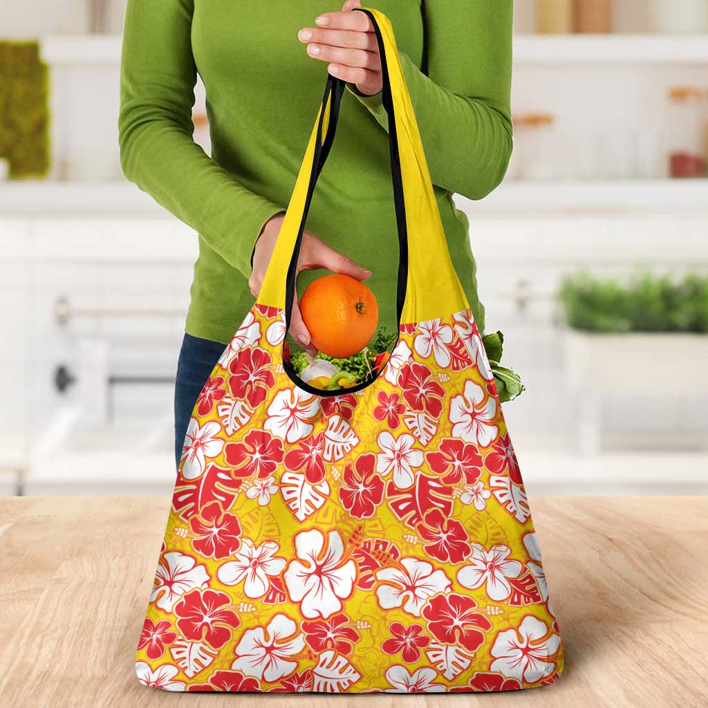 Yellow Hawaii Hibiscus Grocery Bag Tropical Flowers Seamless Pattern - Polynesian Pride