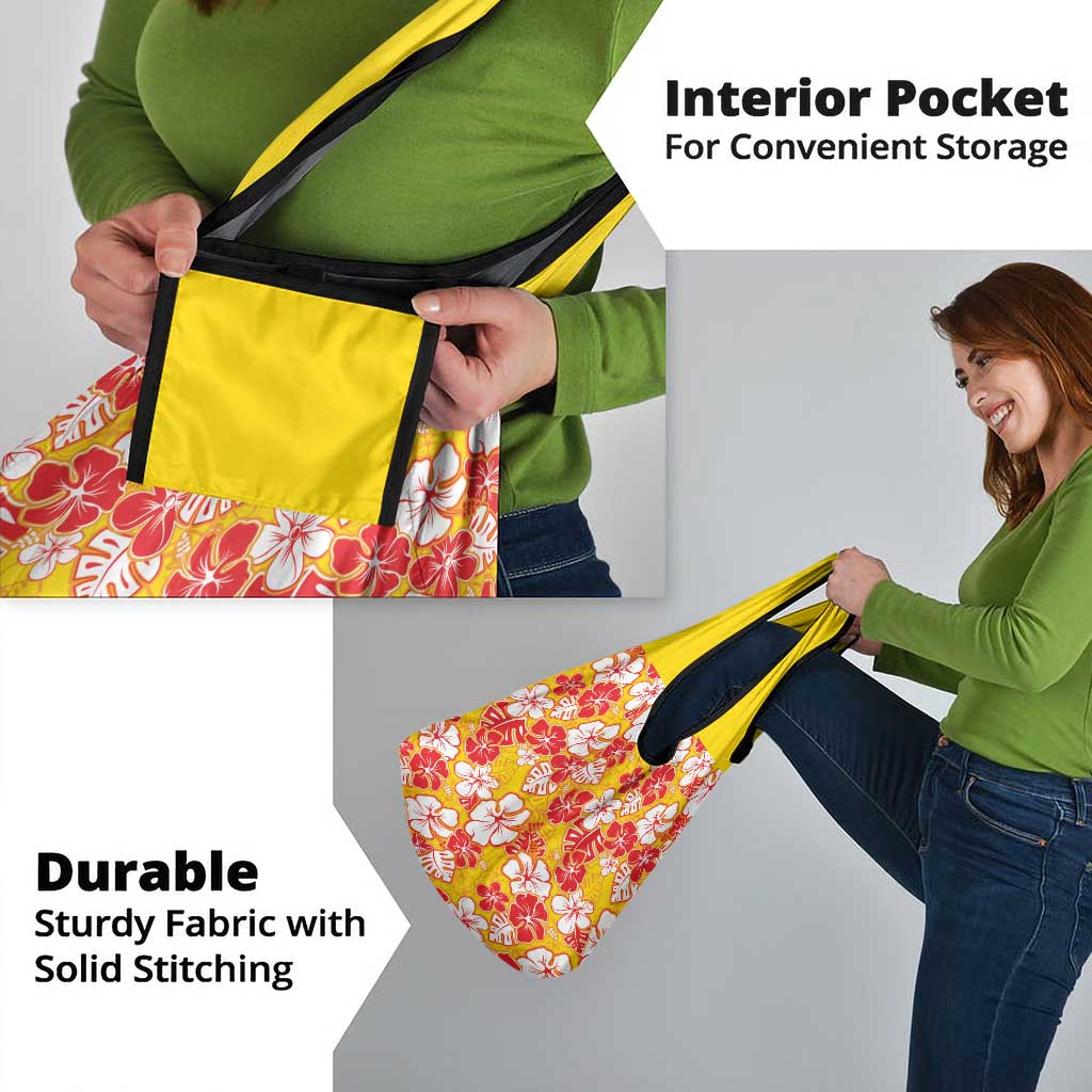 Yellow Hawaii Hibiscus Grocery Bag Tropical Flowers Seamless Pattern - Polynesian Pride