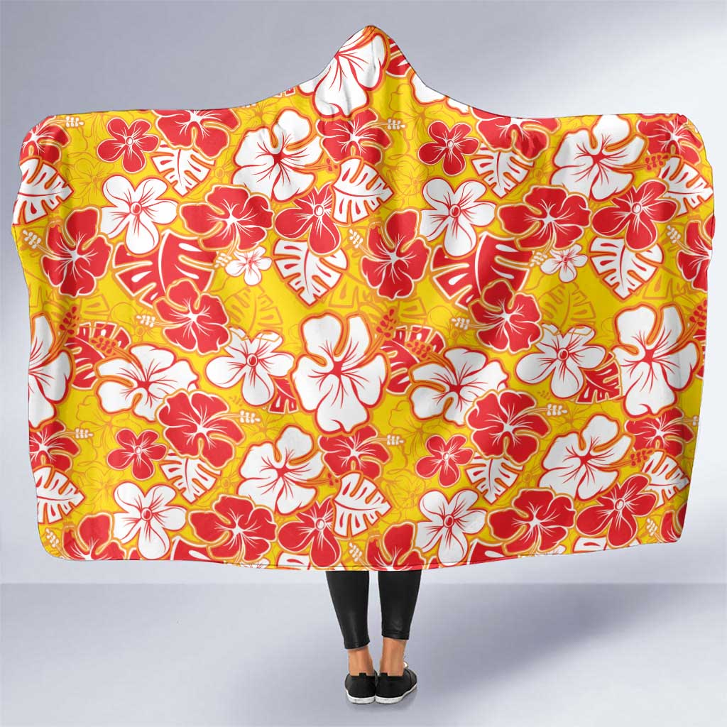 Yellow Hawaii Hibiscus Hooded Blanket Tropical Flowers Seamless Pattern LT14 One Size Yellow - Polynesian Pride