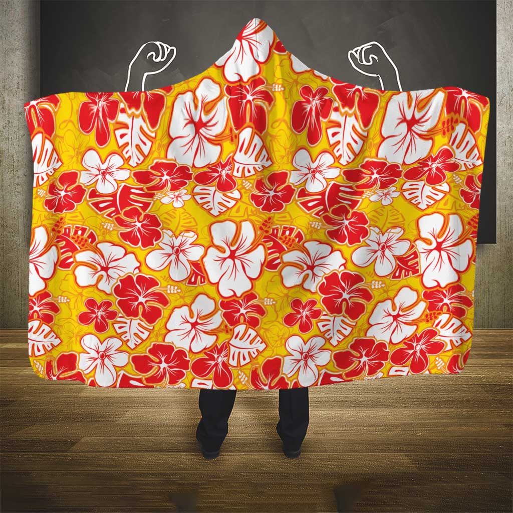 Yellow Hawaii Hibiscus Hooded Blanket Tropical Flowers Seamless Pattern LT14 - Polynesian Pride