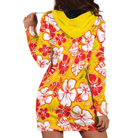 Yellow Hawaii Hibiscus Hoodie Dress Tropical Flowers Seamless Pattern - Polynesian Pride