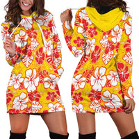 Yellow Hawaii Hibiscus Hoodie Dress Tropical Flowers Seamless Pattern - Polynesian Pride