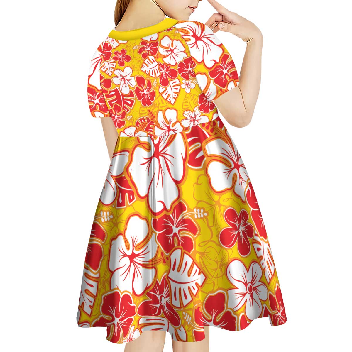 Yellow Hawaii Hibiscus Kid Short Sleeve Dress Tropical Flowers Seamless Pattern LT14 - Polynesian Pride