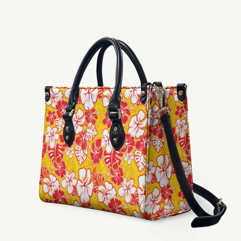 Yellow Hawaii Hibiscus Leather Bag Tropical Flowers Seamless Pattern - Polynesian Pride
