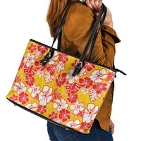 Yellow Hawaii Hibiscus Leather Tote Bag Tropical Flowers Seamless Pattern - Polynesian Pride