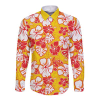 Yellow Hawaii Hibiscus Long Sleeve Button Shirt Tropical Flowers Seamless Pattern LT14 Unisex Yellow - Polynesian Pride