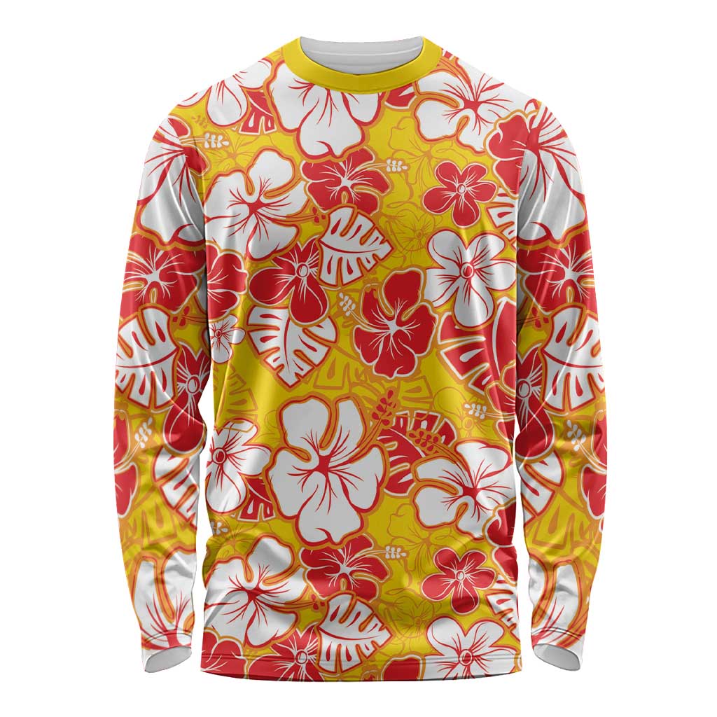 Yellow Hawaii Hibiscus Long Sleeve Shirt Tropical Flowers Seamless Pattern LT14 Unisex Yellow - Polynesian Pride